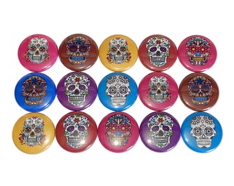 Sugar Skull Magnet, 1", 1.25", 1.5", 2.25", Button Magnet, Sugar Skull, Dia de los Muertos, Day of the Dead, Skull Magnet, Skulls, PK009