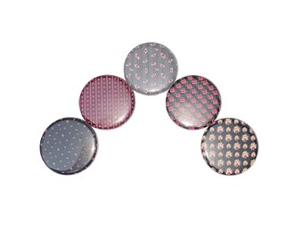 Black Pink Floral Magnet, 1", 1.25", 1.5", 2.25", Button Magnet, Black Decor, Pink Decor, Floral Pattern, Black Magnet, Pink Magnet, BK020