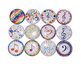 Music Magnet, 1", 1.25", 1.5", 2.25", Button Magnet, Music Note, Music Theme, Music Decor, Music Button, Rainbow, Music Award, MB003