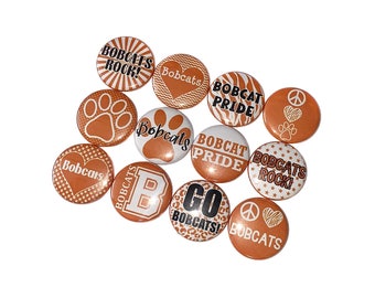 Bobcats, Orange, White, 1", 1.25", 1.5", 2.25", Button, Bobcat Craft Supplies, Bobcat Embellishment, Bobcat Flatback, Bobcat Pinback, SM063