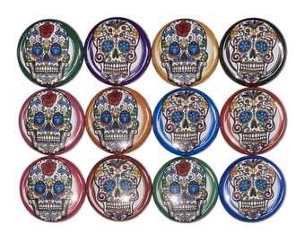 Sugar Skull Magnet, 1", 1.25", Button Magnet, Dia de los Muertos, Day of the Dead Magnet, Day of the Dead, Party Favor, Sugar Skull, PK007