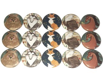 Woodland Magnet, 1", 1.25", 1.5", 2.25", Button Magnet, Fox Magnet, Bear Magnet, Wolf Magnet, Eagle Magnet, Horse, Woodland Decor, WA002