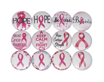 Pink Ribbon Magnet, 1", 1.25", 1.5", 2.25", Button Magnet, Breast Cancer Awareness, Pink Ribbon, Pink Magnet, Hope, Magnet, Believe, CN004