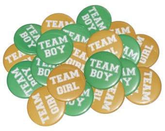 Gender Reveal, Green, Gold, 1.25", 1.5", 2.25", Pinback Button, Baby Reveal, Baby Shower, Team Boy, Team Girl, Boy, Girl, Vote, VB110, VB102