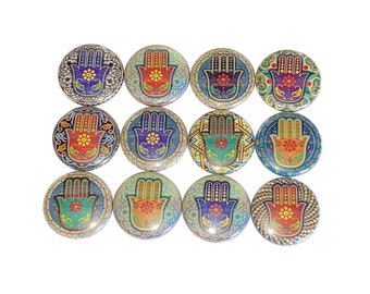 Hamsa Hand Magnet, Fatima Hand Magnet, 1", 1.25", 1.5", 2.25", Button Magnet, Hand of Fatima, Hamsa Decor, Fatima Decor, Hamsa Theme, SY013