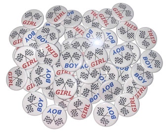Gender Reveal, Racing, Red, Blue, 1.25", 1.5", 2.25", Pinback Button, Girl or Boy, Team Boy, Team Girl, Racing Baby Shower, VB061, VB165