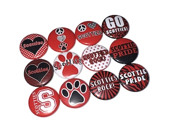 Scotties, Red, Black, 1", 1.25", 1.5", 2.25", Button, Scotties Theme, Scotties Decor, Party Favor, Scotties Flatback, Scottie Pinback, SM097
