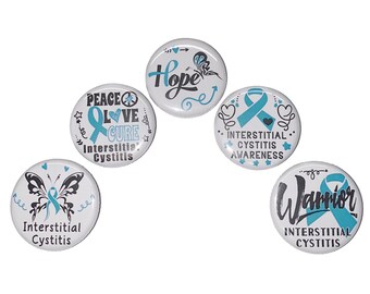 Interstitial Cystitis, Green Blue Ribbon, 1", 1.25", 1.5", 2.25", Button, Teal Ribbon, IC Ribbon, Flatback, Pinback, CA059