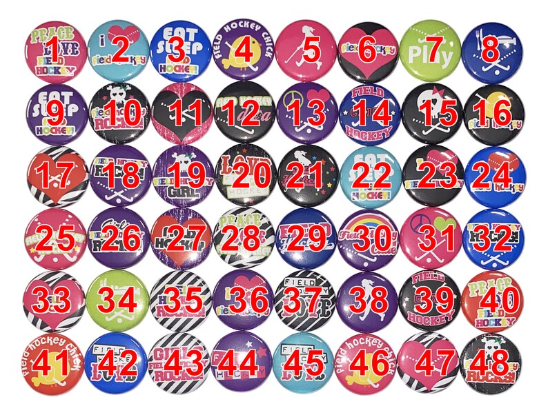 Field Hockey, 1", 1.25", 1.5", Button, Field Hockey Theme, Field Hockey Decor, Party Favor, Birthday, Flatback, Pinback, Pin, Badge, SE033 image 3