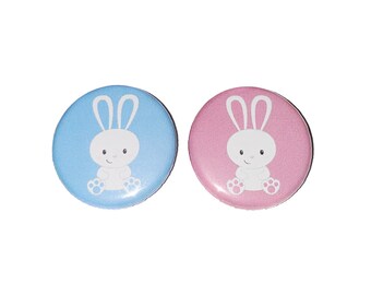 Bunny, Rabbit, Gender Reveal, Blue, Pink, 1.25", 1.5", 2.25", Pinback Button, Girl or Boy, Baby Reveal, Bunny Baby Shower, VB005, VB023