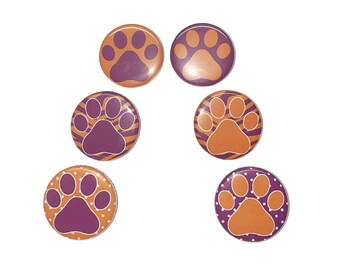 Paw Magnet, Orange, Purple, 1", 1.25", 1.5", Button Magnet, Paw, Paw Prints, Animal Prints, Magnets, Paw Button, Paw Locker Magnet, PP008