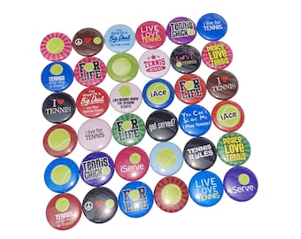 Tennis, 1", 1.25", 1.5", 2.25", Button, Tennis Decor, Tennis Theme, Tennis Party Favor, Tennis Flatback, Tennis Pinback, Tennis Badge, SE051