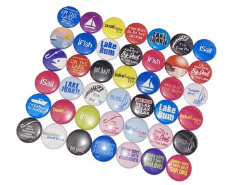 Lake Fun, 1", 1.25", 1.5", 2.25", Button, Lake Theme, Boating, Sailing, Outdoors, Fishing, Flatback, Pinback, Pin, Badge, OH007