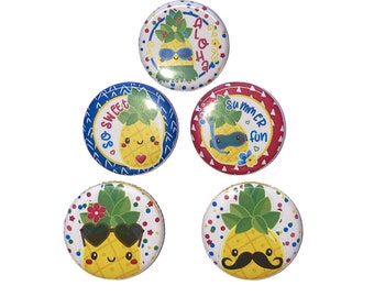 Pineapple Magnet, Mustache, 1", 1.25", 1.5", 2.25", Button Magnet, Pineapple Decor, Pineapple Theme, Party Favor, Pineapple Birthday, SU007