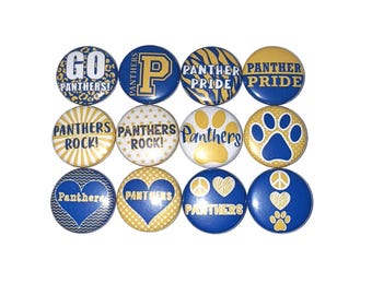Panthers, Royal Blue, Yellow, 1", 1.25", 1.5", 2.25", Button Magnet, Panthers Decor, Panthers Theme, SM089