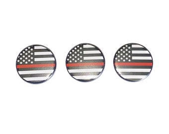 Red Line, Fire Fighter, 1", 1.25", 1.5", 2.25", Button, Red Line Theme, Fire Department, American Flag, Firemen, Flatback, Pinback, LE021