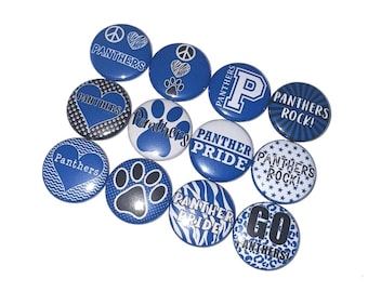 Panthers, Royal Blue, White, Black, 1", 1.25", 1.5", 2.25", Button, Panther Theme, Panther Flatback, Panther Pinback, SM088