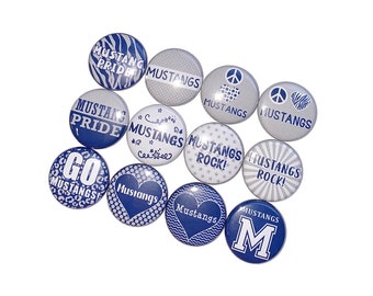 Mustangs Magnet, Navy Blue, Gray, 1", 1.25", 1.5", 2.25", Button Magnet, Mustang Theme, Mustang Decor, SM070