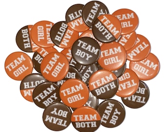 Gender Reveal, Twin, Brown, Orange, 1.25", 1.5", 2.25", Pinback Button, Thanksgiving, Twin Baby Shower, Fall Shower, VB100, VB077, VB118