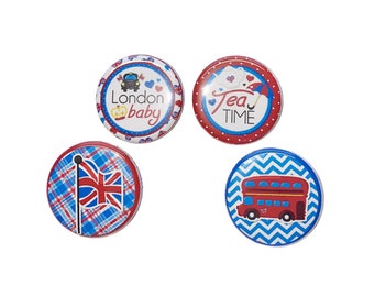 London Magnet, 1", 1.25", 1.5", 2.25", Button Magnet, United Kingdom, Tea Theme, Flag Decor, Britian, London, British Flag, Flag, TS004