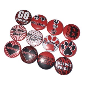Bulldog, Red, Black, 1", 1.25", 1.5", 2.25", Red, Black, Button, Bulldog Theme, Bulldog Decor, Party Favor, Flatback, Pinback, SM003