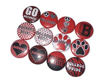 Bulldog, Red, Black, 1", 1.25", 1.5", 2.25", Red, Black, Button, Bulldog Theme, Bulldog Decor, Party Favor, Flatback, Pinback, SM003