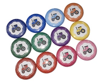 Tractor, 1", 1.25", 1.5", 2.25", Button, Tractor Flatback, Tractor Pinback, VT006
