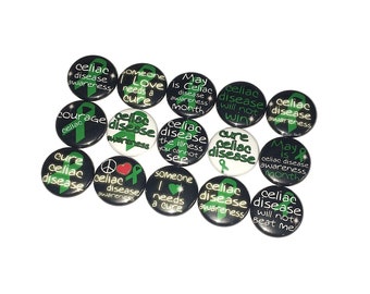 Celiac Disease, Green Ribbon, 1", 1.25", Button, Green Ribbon Theme, Celiac Theme, Celiac Ribbon, Celiac, Flatback, Pinback, Pin, CA002