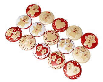 Gingerbread, 1", 1.25", Button, Gingerbread Girl, Gingerbread Boy, Gingerbread Button, Flatback, Pinback, Badge, Pin, Xmas, Holiday, X015