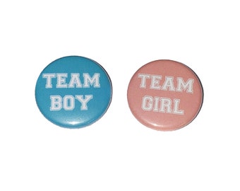 Gender Reveal, Coral, Teal, Blue Green, 1.25", 1.5", 2.25", Pinback Button, Baby Shower, Team Girl, Team Boy, Baby Reveal, VB119, VB151