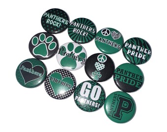 Panther, Green, Black, 1", 1.25", 1.5", 2.25", Button, Panther Theme, Panther Flatback, Panther Pinback, Badge, SM087