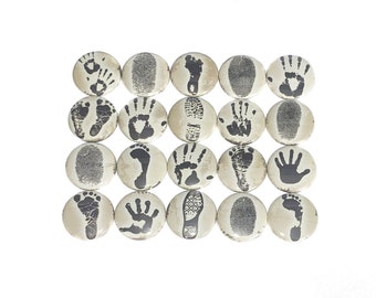 Prints Magnet, 1", 1.25", 1.5", 2.25", Button Magnet, Party Favor, Finger Print, Hand Print, Foot Print, Shoe Print, Forensics, Crime, SY004