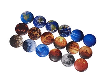 Planets, 1", 1.25", Button, Space, Earth, Planet, Galaxy, Space Decor, Space Theme, Gift, Planet Theme, Flatback, Pinback, Pin, Badge, ZP005