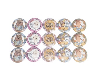 Fall Animals Magnet, 1", 1.25", 1.5", 2.25", Button Magnet, Party Favor, Bear, Bunny, Hedgehog, Moose, Woodland, Reading, Fall, Gift, WA003