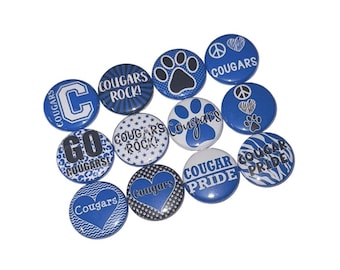 Cougars, Blue, Black, 1", 1.25", 1.5", 2.25", Button, Cougar Theme, Cougar Decor, Party Favor, Paw, Flatback, Pinback, SM011