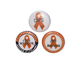 CRPS, 1", 1.25", Button, CRPS Awareness, CRPS Ribbon, Crps Theme, Crps Awareness, Orange Ribbon, Crps Supoort, Flatback, Pinback, Pin, CA013