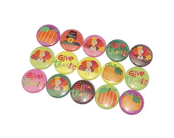 Thanksgiving, Give Thanks, 1", 1.25", Button, Party Favor, Turkey Day, Pilgrim Hat, Pumpkin, Turkey, Flatback, Pinback, Pin, Badge, TG006