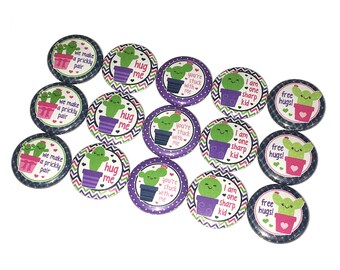 Cactus, Hugs, 1", 1.25", 1.5", 2.25", Button, Cactus, Cactus Theme, Cactus Decor, Party Favor, Friendship, Desert, Flatback, Pinback, PF017