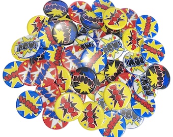 Super Hero, 1", 1.25", Button, , Super Hero Theme, Party Favor, Super Hero Decor, Flatback, Pinback, Pin, Kaboom, Super Hero Pinback, BY006