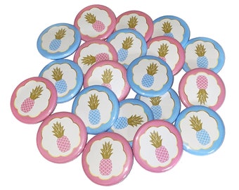 Pineapple, Gender Reveal, Baby Reveal, 1.25", 1.5", 2.25", Pinback Button, Pink Pineapple, Blue Pineapple, Boy or Girl, Vote, VB187, VB235