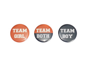 Gender Reveal, Twins, Black, Orange, 1.25", 1.5", 2.25", Pinback Button, Boy, Girl, Team Both, Twin Reveal, Fall Reveal, VB150, VB077, VB440
