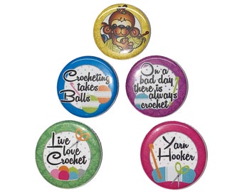 Crochet, Yarn, 1", 1.25", Button, Crochet Party Favor, Yarn Party Favor, Crochet Pin, Crochet Theme, Yarn Theme, Crochet Flatback, CS004