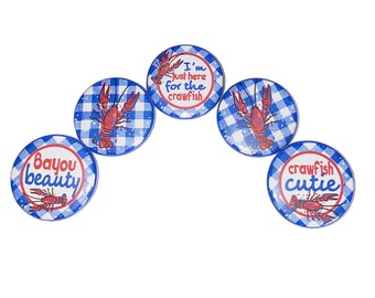 Crawfish, 1", 1.25", 1.5", Button, Crawfish Theme, Crayfish, Crawdad, Crawfish Party, Patriotic, Flatback, Pinback, Pin, Badge, FD048