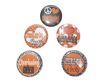 Cheerleading Magnet, Orange, Black, 1", 1.25", Button Magnet, Cheer Theme, Cheer Gift, Party Favor, Cheerleading, Orange Cheerleader, SM002