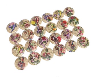 Musical, Music, 1", 1.25", 1.5", 2.25", Button, Music Button, Treble Cleff, Bass Clef, Music Note, Music Staff, Flatback, Pinback, MB014
