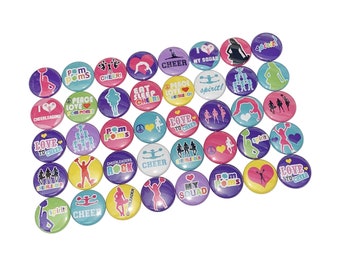 Cheer, Cheerleading, 1", 1.25" Button, Cheer Theme, Cheer Decor, Cheerleading, Gift, Cheer Birthday, Pom Poms, Flatback, Pinback, CD025