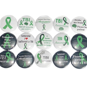 Brain Injury Magnet, TBI Magnet, 1&quot;, 1.25&quot;, 1.5&quot;, 2.25&quot;, Button Magnet, TBI Awareness, Green Ribbon, Tbi Ribbon, TBI, Brain Injury, CA052