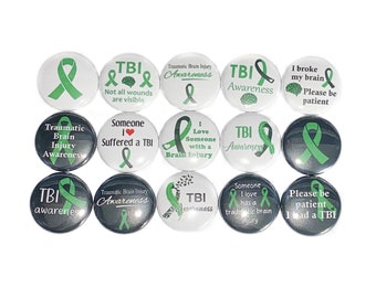 Brain Injury Magnet, TBI Magnet, 1", 1.25", 1.5", 2.25", Button Magnet, TBI Awareness, Green Ribbon, Tbi Ribbon, TBI, Brain Injury, CA052