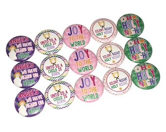 Christmas, 1", 1.25", 1.5", 2.25", Button, Christian, Pink, Purple, Party Favor, Christmas Decor, Christmas Theme, Flatback, Pinback, X022