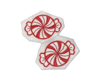Peppermint Felt, 2 Felts, Peppermint, White, Red, Unfinished, Craft Supply, Christmas, Christmas Candy, Red Peppermint, EMB061